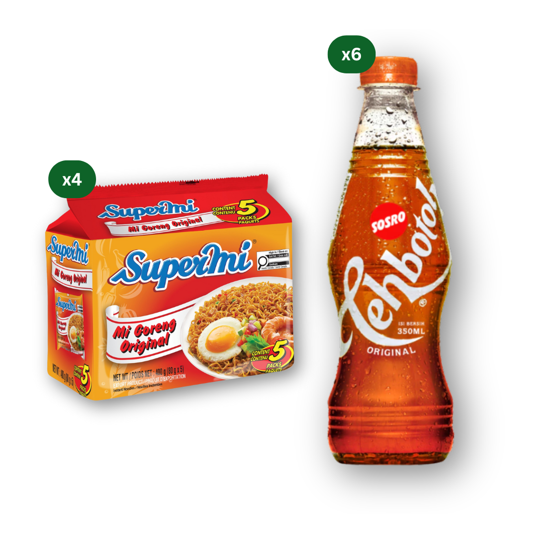 Supermi Mi Goreng Original (20 pk) [BBD: Aug 2026] + 6 Packs of Tehbotol Sosro Original (6 x 350 ml)